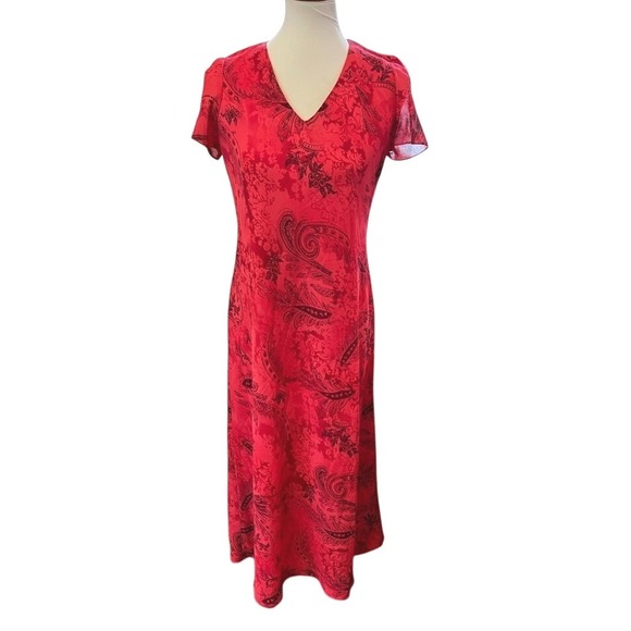 Positive Attitude Vintage Petite Red Paisley Maxi Dress Size 12 Made in USA - Picture 1 of 10